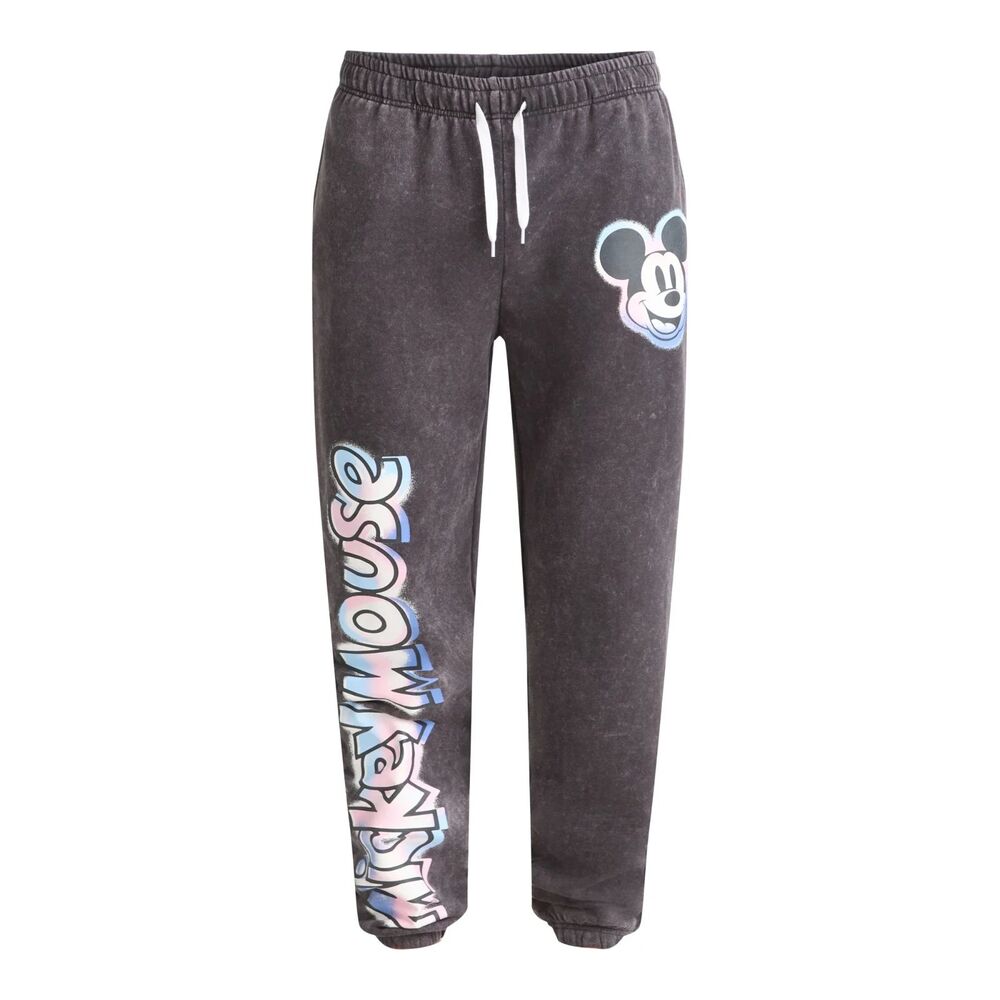 Mickey Mouse Men’s Logo Graphic Jogger Pants – Charcoal Mineral Wash – Size M